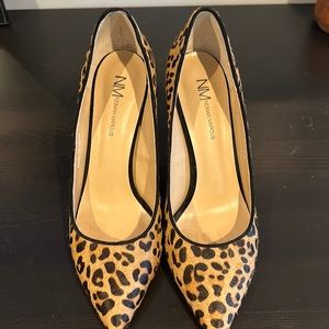 Excellent condition Neiman Marcus brand leopard leather fur heels